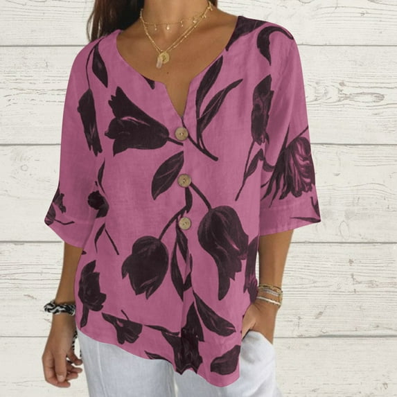 RYDCOT Women's Gauze Tops Short Sleeve Summer Tops Casual T Shirts Scoop Neck Tee Fashion Shirts Tops Beach Vacation Tops for Women on Clearance Pink