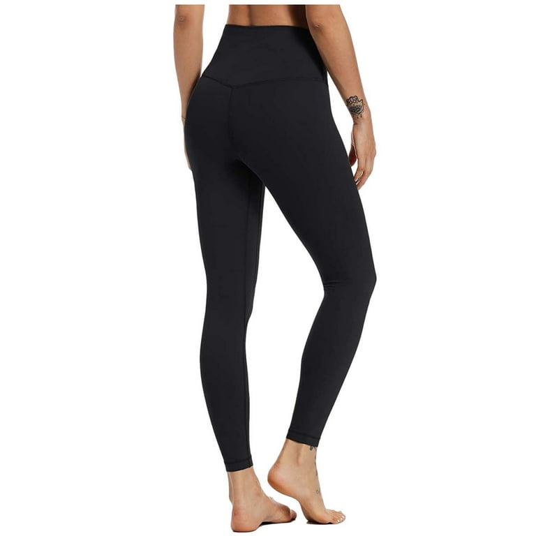 RYDCOT Women's High Waist Solid Color Tight Fitness Yoga Pants Nude Hidden  Yoga Pants Black XS 