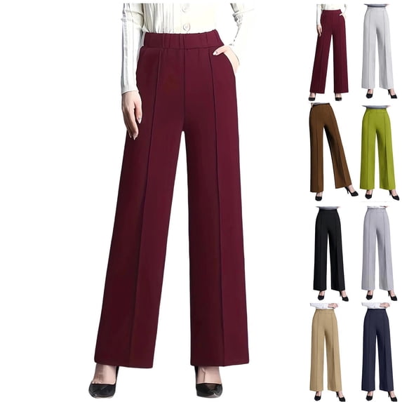 RYDCOT Women's High Waist Wide Leg Pants - Casual Loose Fit Trousers, Slimming Fit Solid Color Long Pants White