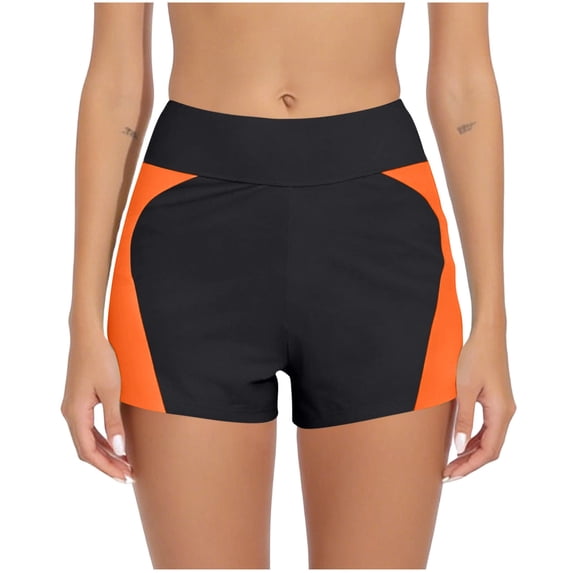 RYDCOT Women’s High Waisted Period Swimwear Bottoms with Color Block Design, Leakproof & Quick-Dry Orange