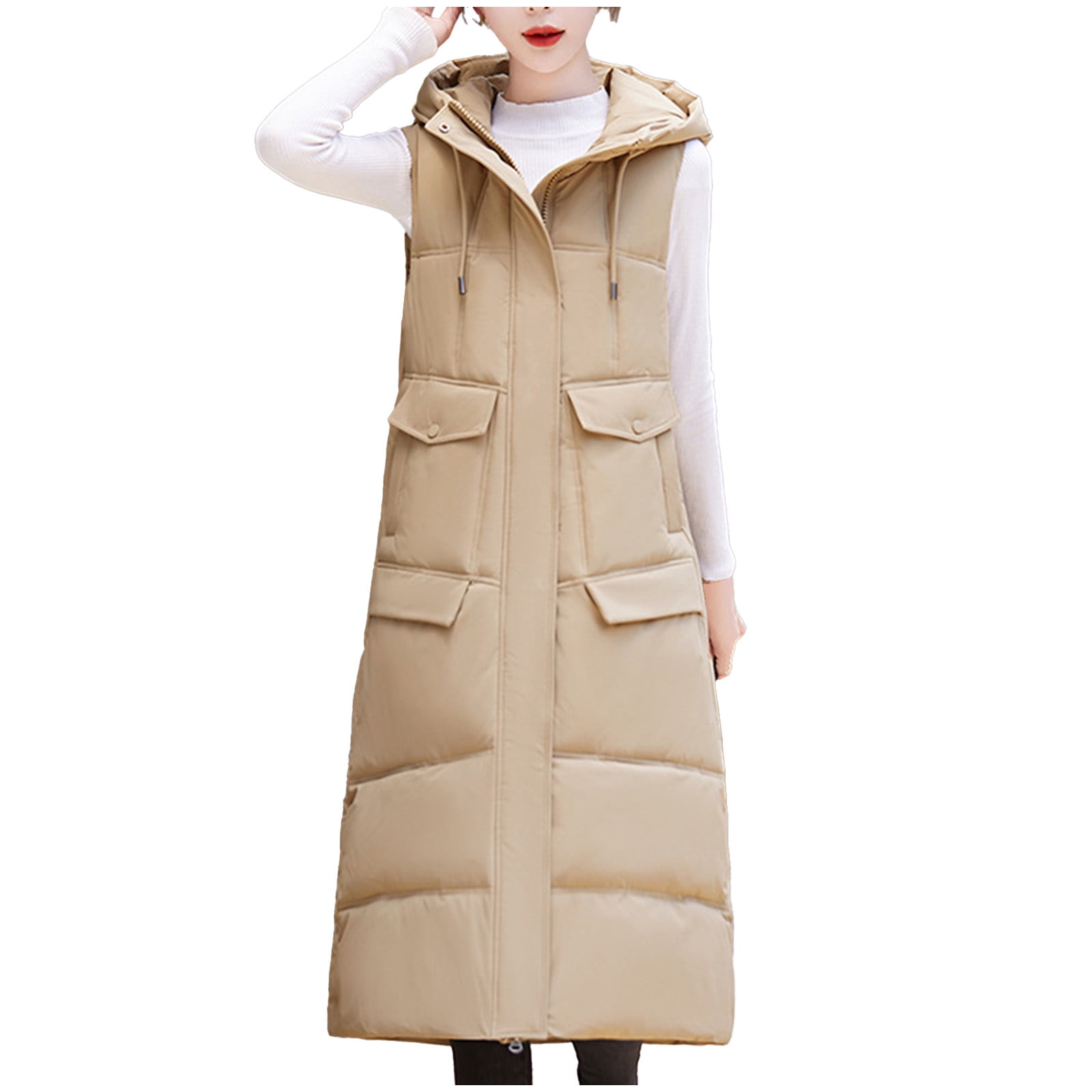 RYDCOT Women's Long Puffer Vest Plus Size Sleeveless Hooded Vest Winter