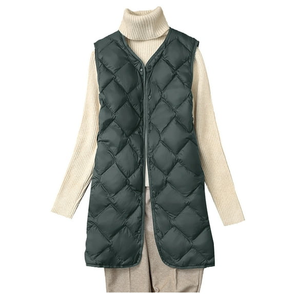 RYDCOT Women's Long Puffer Vest Sleeveless Padded Gilet Jacket Button Down Outerwear Vest Warm Quilted Lightweight Down Winter Jackets Coats