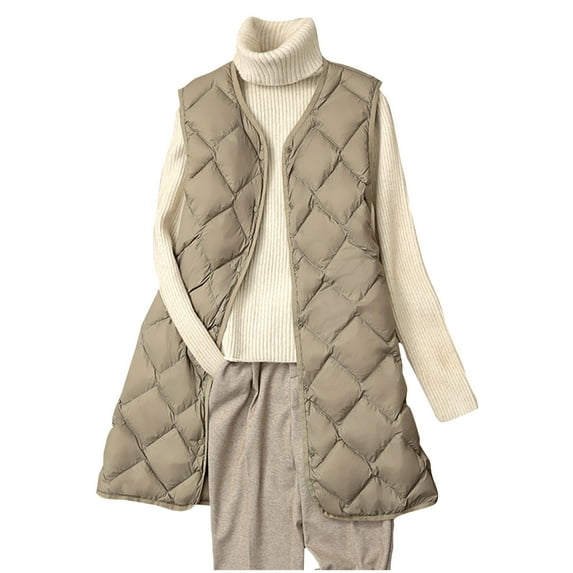 RYDCOT Women's Long Puffer Vest Sleeveless Padded Gilet Jacket Button Down Outerwear Vest Warm Quilted Lightweight Down Winter Jackets Coats Sale or Clearance