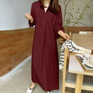 Twowood Casual Women Solid Color Oversize Maxi Cotton Linen Long Shirt ...