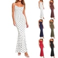 thumbnail image 1 of RYDCOT Women's Polka Dot Printed Sleeveless Suspender Backless Tunic Maxi Dress - Plus Size, Ankle Length, Party Dress White, 1 of 8