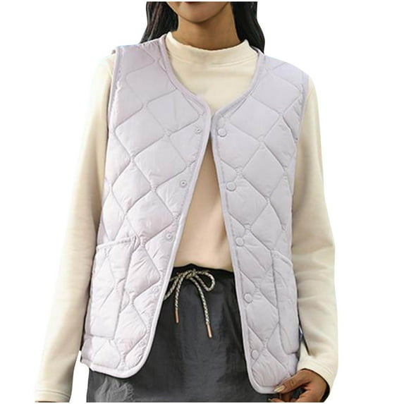RYDCOT Women's Puffer Vest for Fall Winter Sleeveless Button Down Outerwear Warm Quilted Vest Lightweight Sleeveless Down Jackets with Pockets on Clearance