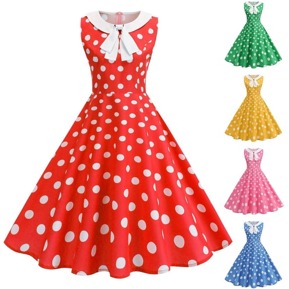 FRSASU Women's Vintage Polka Dot Dresses Rockabilly Cap Sleeve Dress Trendy Elegant A Line Cocktail Dress Yellow