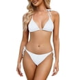 thumbnail image 1 of RYDCOT Women's Ribbed Two-Piece Bikini Set Spaghetti Strap Top with Adjustable Side-Tie Bottoms White, 1 of 6