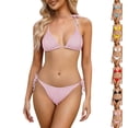 thumbnail image 1 of RYDCOT Women's Ribbed Two-Piece Bikini Set Spaghetti Strap Top with Adjustable Side-Tie Bottoms Yellow, 1 of 6