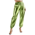 thumbnail image 1 of RYDCOT Women's Shiny Jogger Pants - Solid Color Drawstring Cuff Trousers Casual Lounge Pants Green, 1 of 5