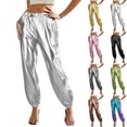 thumbnail image 1 of RYDCOT Women's Shiny Jogger Pants - Solid Color Drawstring Cuff Trousers Casual Lounge Pants White, 1 of 5