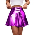 thumbnail image 1 of RYDCOT Women's Skirt Basic Mini Skater Skirt Summer Glossy Skirts High Waist A-Line Party Club Skirts Purple, 1 of 5
