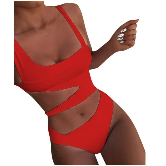 RYDCOT Women's Solid Piece Of Swimsuit Bikini Swimwear Beachwear Bathing Suit Red M