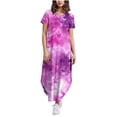 thumbnail image 1 of RYDCOT Women's Summer Casual Loose Short Sleeve Tie-Dye Long T Shirt Dress Asymmetrical Hem Beach Sundress Travel Vacation Dress 2024&nbsp;Clearance Purple, 1 of 6