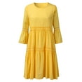 thumbnail image 1 of RYDCOT Women's Summer Cotton Linen 3/4 Sleeve Dress Solid Color Lace Patchwork Midi Dress Eyelet Embroidery Ruffle Dresses for Women 2024 Yellow, 1 of 5