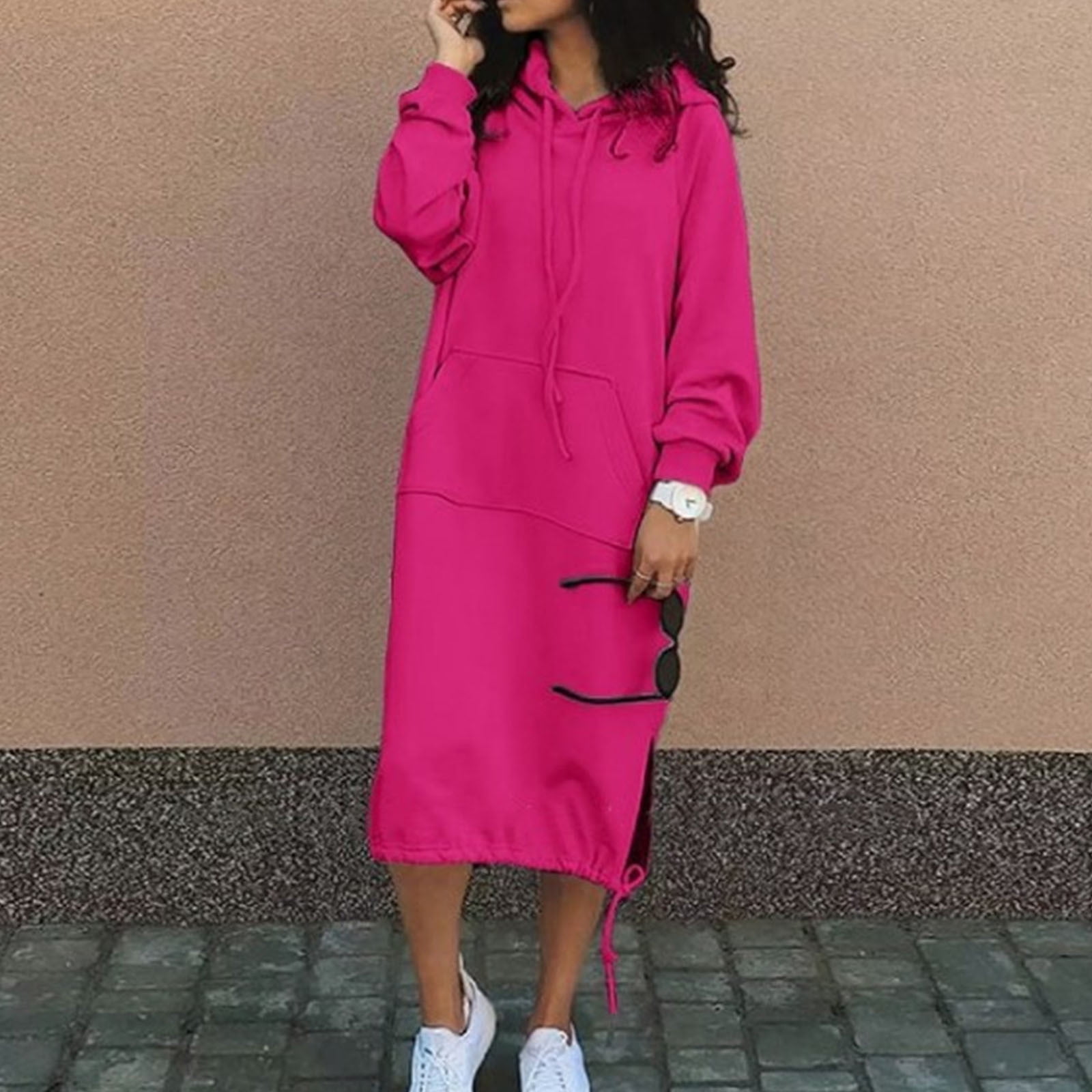 Hot pink sweatshirt dress hot sale