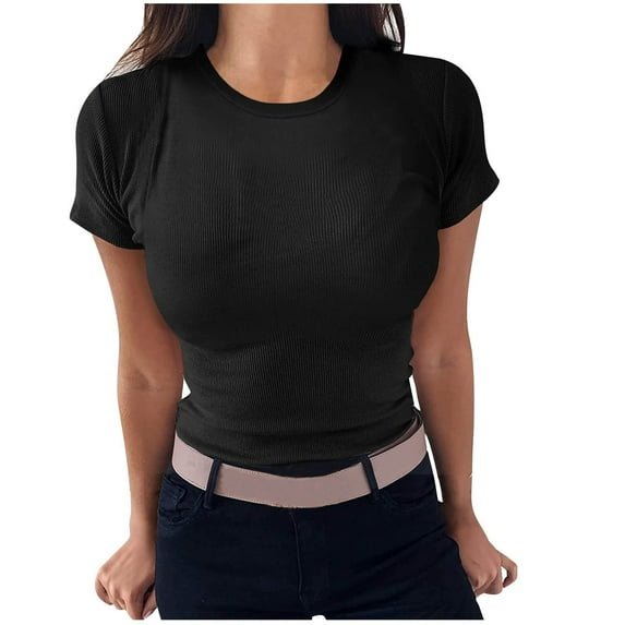 RYDCOT Women's T-Shirts Clearance Casual Slim Fitted Short Sleeve T Shirts for Women Summer Basic Top Tees T-Shirt for Women Sale or Clearance