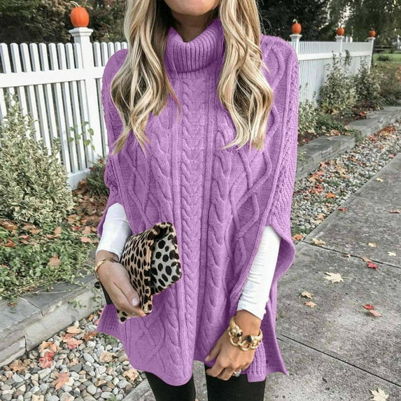 RYDCOT Women's Turtleneck Oversized Sweaters 2023 Fall Winter Long Batwing Sleeve Spilt Hem Tunic Pullover Sweater Knit Tops Poncho Sweater Clearance