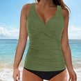 thumbnail image 1 of RYDCOT Women's Two Piece Tankini Swimsuits Warp Ruched V Neck Tummy Control Slimming Bathing Suits Adjustable Straps Swim Tank Top with Bottom Sale Army Green, 1 of 5