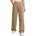 thumbnail image 1 of RYDCOT Women's Wide Leg Jeans Mid Waist Cargo Denim Pants Solid Color Casual Straight Leg Trousers with Pockets Khaki, 1 of 5