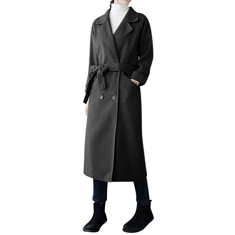 RYDCOT Women s Wool Blend Trench Coats Mid Long Warm Wool Pea Coats Fashion Dressy Casual Winter Jackets with Pockets Elegant Coat Outwear Sale or Clearance Walmart