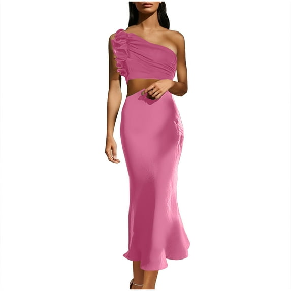 RYDCOT Women's formal Dresses for Wedding Guest One Shoulder Sleeveless Cutout Side Slit Maxi Dress Cocktail Gown Party Clothes Elegant Dresses Clearance Hot Pink