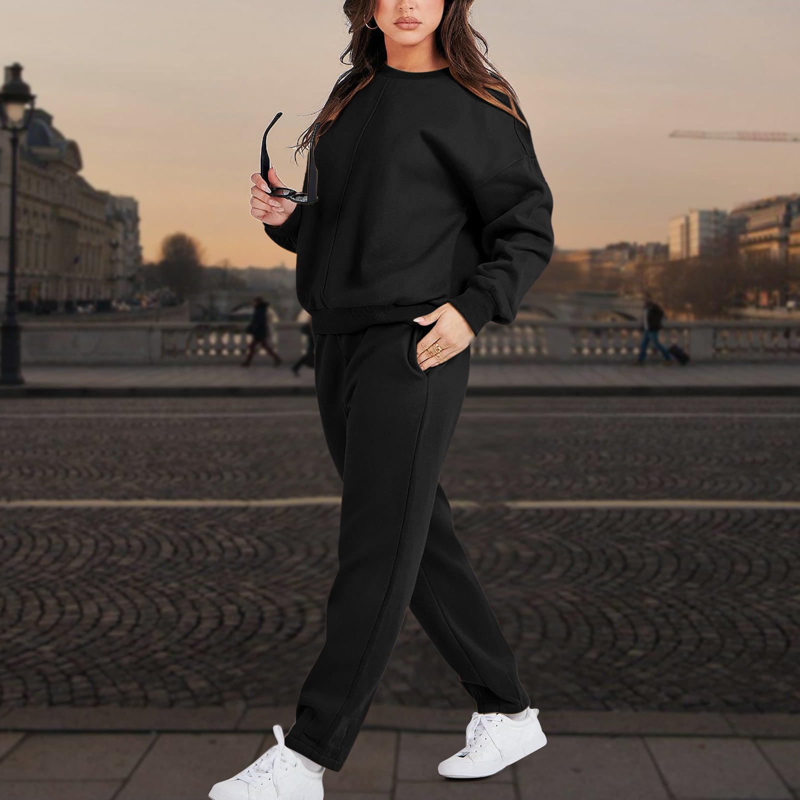 RYDCOT Womens 2 Piece Sweatsuits Loungewear Sets Long Sleeve Crew Neck