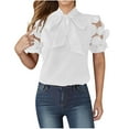thumbnail image 1 of RYDCOT Womens Blouses Dressy Casual Lace Stitchin Short Sleeve Bow-Tie Front Round Neck Business Work Shirt Tops Fashion Women Summer Clothes White, 1 of 6