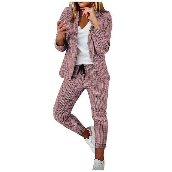 RYDCOT Womens Business Casual Sets 2 Piece Outfits office Work Long Sleeve Solid Color Blazer Jacket Drawstring Pockets Pants Trendy Suit Sets on Clearance