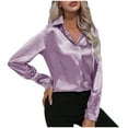 thumbnail image 1 of RYDCOT Womens Button Down Satin Shirt Long Sleeve V-Neck Solid Color Dress Shirts Work Business Casual Ladies Tops and Blouses Clearance, 1 of 7