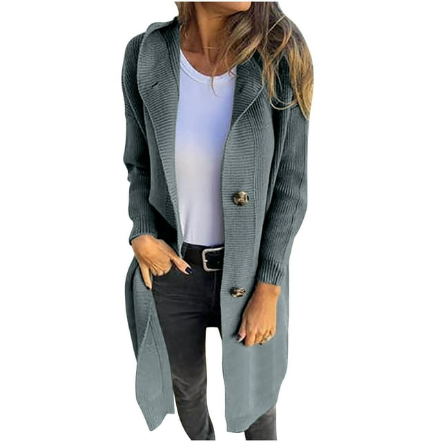 RYDCOT Womens Chunky Cable Knit Long Cardigan Warm Open Front Sweaters Hooded Knitted Sweater Button Down Winter Outerwear Coats with Pockets Sale