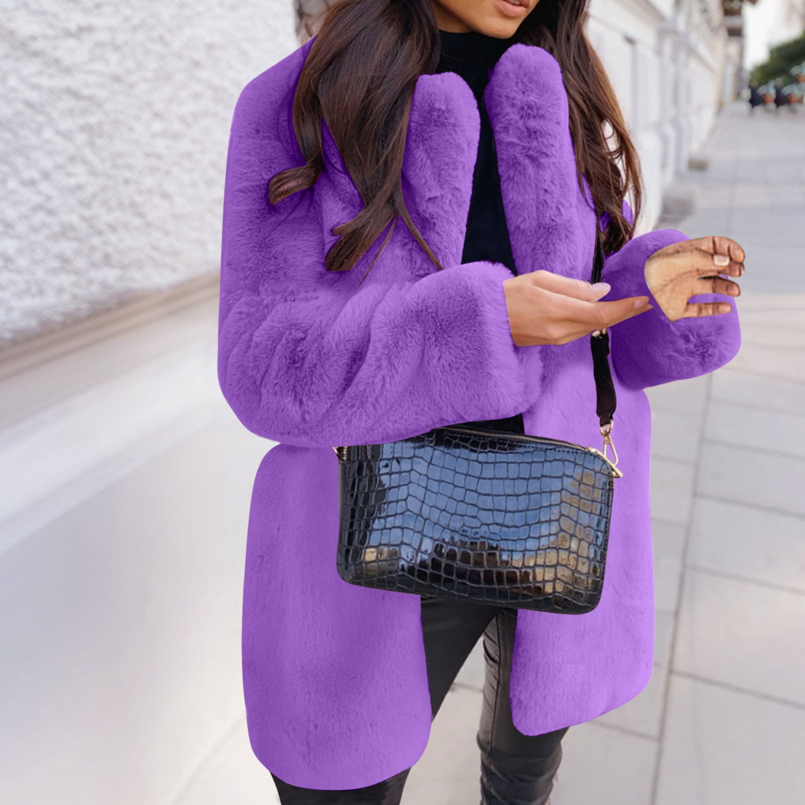 RYDCOT Womens Coats Winter Clearance Long Sleeve Lapel Plush Coat Open