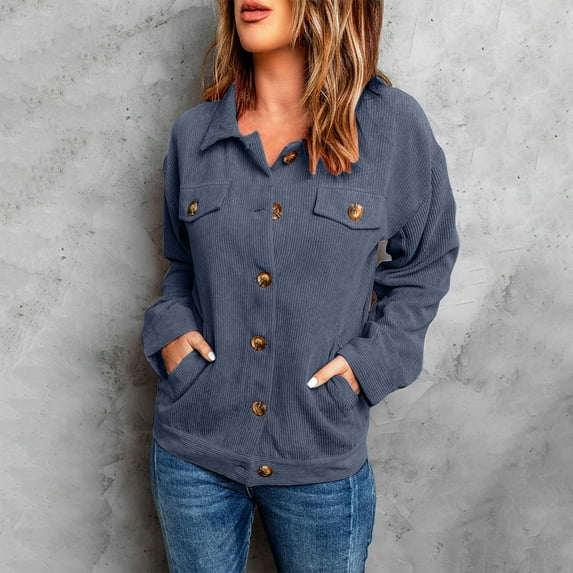 RYDCOT Womens Corduroy Jackets Casual Button Down Shirt Long Sleeve Fall Fashion Tops Solid Color Lapel Top Loose Casual Top Coat or