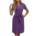 thumbnail image 1 of RYDCOT Womens Dresses Summer Ladies Fashion Casual Short Sleeve Solid Color V-Neck Solid Color Shirt Dress with Belt Midi Dresses Flash&nbsp;Deals Purple, 1 of 9