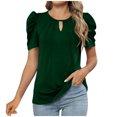thumbnail image 1 of RYDCOT Womens Dressy Casual Tops Puff Sleeve Keyhole Crew Neck Business Work Blouses Pleated Summer Shirts 2025 Trendy Clothes Flash&nbsp;Deals Green, 1 of 7
