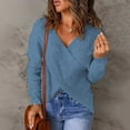 thumbnail image 1 of RYDCOT Womens Fall Sweaters Trendy Fashion Women Winter Solid Long Sleeve Pullove V-Neck Casual Sweater Tops on Clearance Blue, 1 of 5