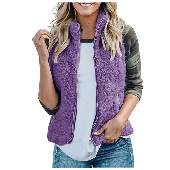 RYDCOT Womens Fuzzy Fleece Vest, Casual Warm Sleeveless Zip Up Sherpa Vest Jacket for Fall Winter Warm Outerwear Clearance