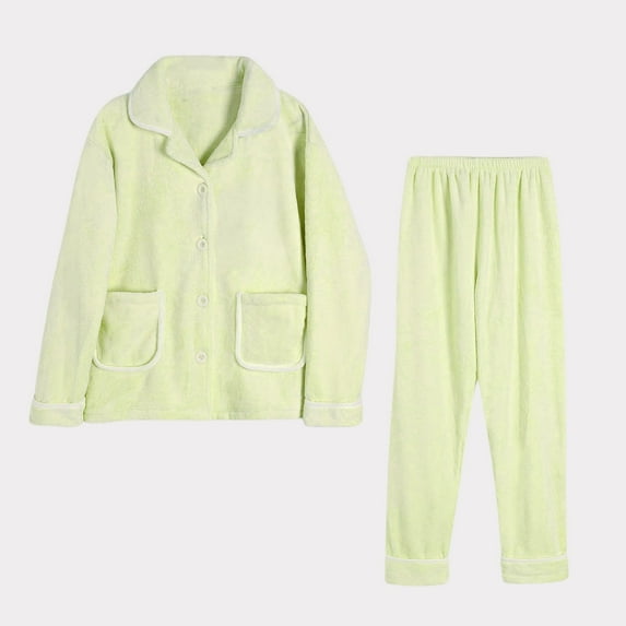 RYDCOT Womens Fuzzy Sherpa Fleece Pajamas Set Warm Long Sleeve Button Up Loungewear Sets for Women 2 Piece Winter Plush Sleepwear Sets on Clearance