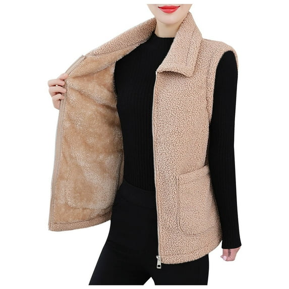 RYDCOT Womens Fuzzy Sherpa Fleece Vest Cozy Sleeveless Jacket Full Zip Faux Shearling Waistcoat with Pockets Fall Winter Outerwear Vests Clearance