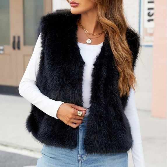 RYDCOT Womens Ladies Warm Faux Fur Vest Winter Warm Short Coat Fluffy Shaggy Sleeveless Jacket Fashion Casual Fuzzy Outerwear Vest Waistcoat