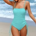 thumbnail image 1 of RYDCOT Womens One Piece Swimsuit Tummy Control Drawstring Bathing Suit Solid Color Full Coverage Swimwear with Adjustable Straps Beach Outfits Clearance, 1 of 3
