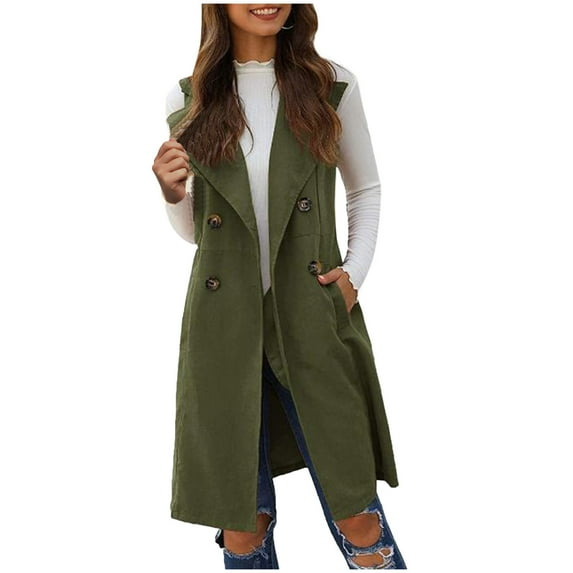 RYDCOT Womens Outerwear Vest Coat Long Fashion Casual Sleeveless Button Open Front Waistcoat Outerwear Jacket with Pockets Trench Coats Sale