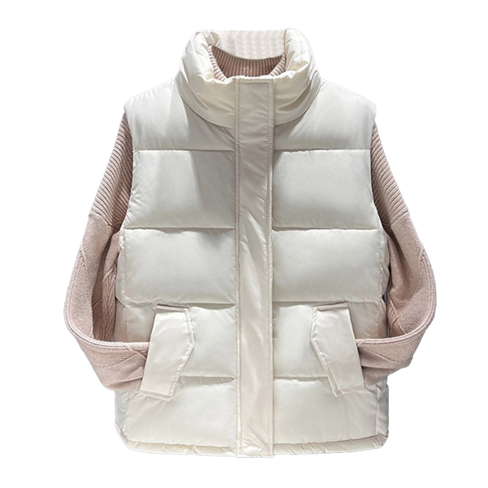 Women's Quilted Puffer Vest With Detachable Hood - Sleeveless Winter Jacket