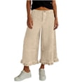 thumbnail image 1 of RYDCOT Womens Ruffle Hem Wide Leg Jeans High Rise Baggy Cropped Denim Pants with Pockets Beige, 1 of 6