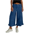 thumbnail image 1 of RYDCOT Womens Ruffle Hem Wide Leg Jeans High Rise Baggy Cropped Denim Pants with Pockets Dark Blue, 1 of 6