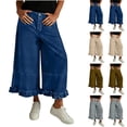 thumbnail image 1 of RYDCOT Womens Ruffle Hem Wide Leg Jeans High Rise Baggy Cropped Denim Pants with Pockets Light Blue, 1 of 6