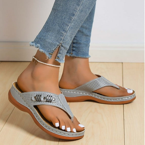 RYDCOT Womens Sandals Wedge,Women's Orthopedic Sandals Flip-flops Outer Beach Sandals Comfortable Shoes with Ergonomic Soles New Home Essentials Gray 4.5(35)