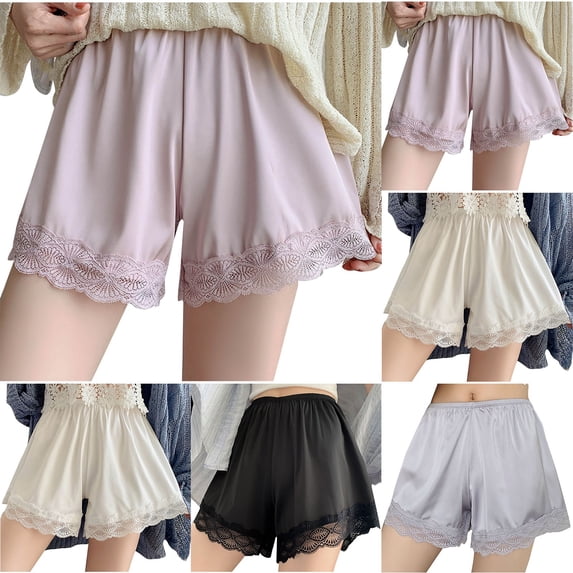 RYDCOT Womens Shorts Lace Trim Elastic Waist Lounge Underwear for Under Dresses Comfortable Slip Shorts White