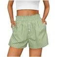 thumbnail image 1 of RYDCOT Womens Shorts Ruffle Pajama Spring Summer Lounge Sleep Striped Casual Beach Pajama Bottoms with Pockets Green, 1 of 7
