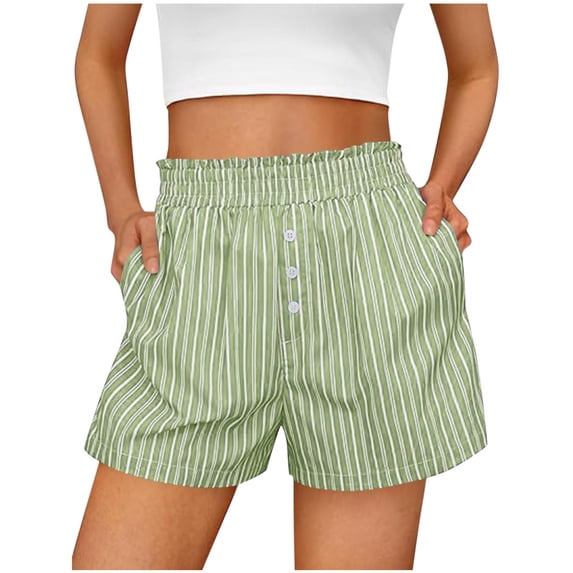 RYDCOT Womens Shorts Ruffle Pajama Spring Summer Lounge Sleep Striped Casual Beach Pajama Bottoms with Pockets Green